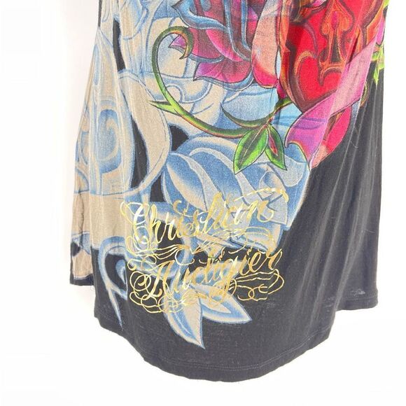 Christian Audigier ruched bling long line tank top black Extra Small - Picture 3 of 11